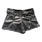 Short Putishort Engomado Con Cinto Hebillas Y Ojales