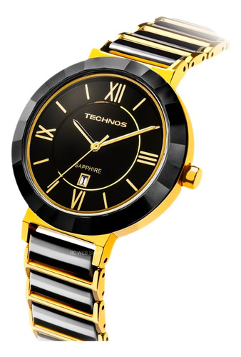 Relógio Technos Feminino Cerâmica Safira Elegance Dourado /p