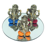 Trio Com Bandeja Ganesha Hindu Deus Sorte Sabedoria Resina