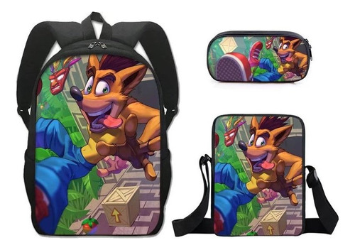 Mochila Crash Bandicoot Bolso De Hombro Bolso De Lápiz, 3pcs