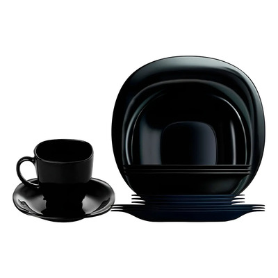Vajilla Moderna Cuadrada Opal Y Tazas Vidrio 6 Personas 30pz Color Negro | Meses sin interés