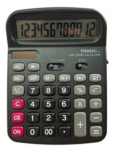 Calculadora De Mesa, Escritório 12 Dígitos Truly 836a-12 Cor Cinza-escuro