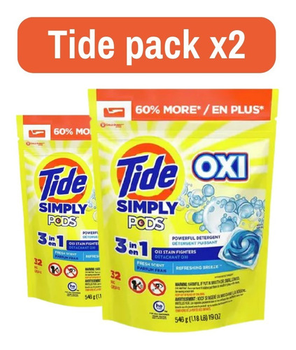 Detergente Cápsulas Tide Pods Simply Con Oxi Pack X2