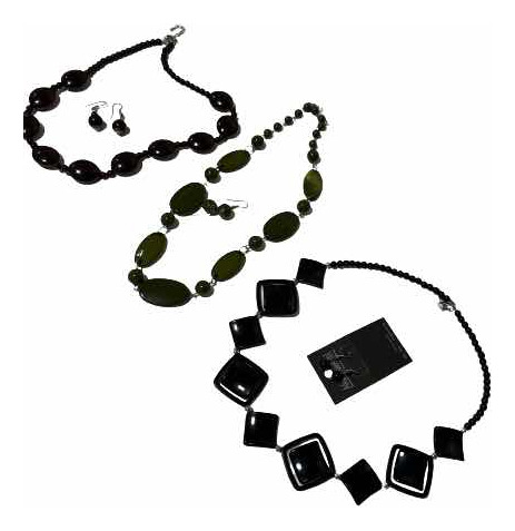 Collares 3 Com Sus Aros En Conjunto, Verde, Negro Y Marrón !