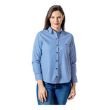 Blusa Camisa Mujer Casual Mini Cuadros Azules, Blancos Alexi