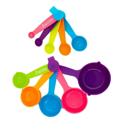 Juego Tazas Cucharas Medidoras Plástico POSTRELICIOSO Cocina Multicolor 10 Piezas | MercadoLibre