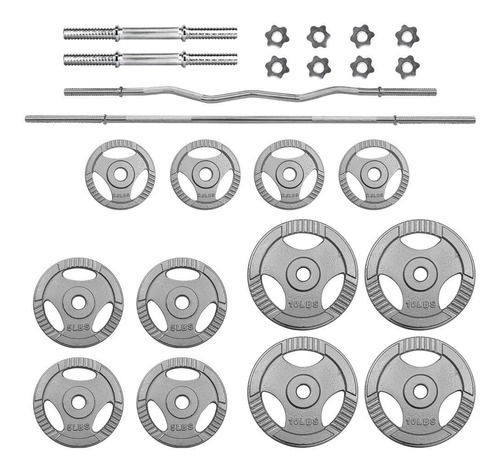 Kit Pesas Barra Recta Par Mancuernas Barra Z Discos 70lbs 