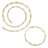 Set Pulsera Y Cadena Unisex Figaro Oro 14k Laminado 4mm