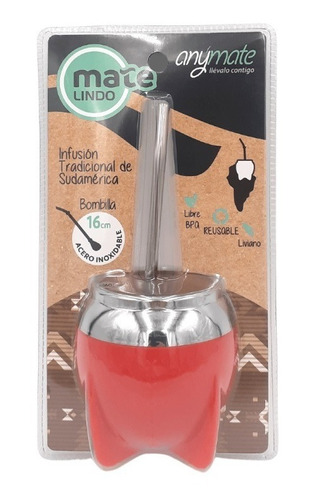 Matero + Bombilla Acero Inoxidable 160ml Anymate