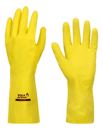 12 Luva Para Limpeza Multiuso Amarela Látex Volk Borracha
