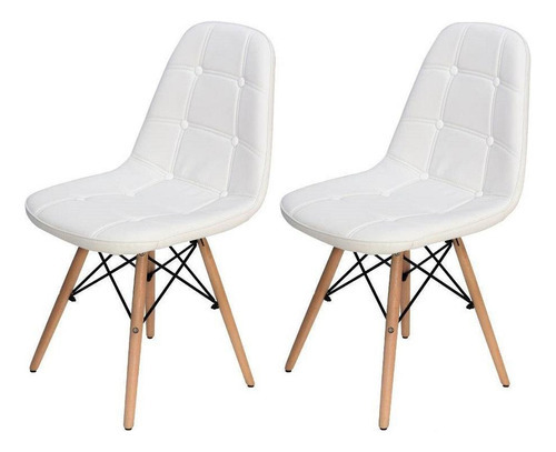 Kit 2 Cadeiras Charles Eames Botonê Eiffel Estofada Branco
