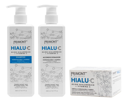 Kit Primont Hialurónico Shampoo + Ac +  Ampollas Hialu C -3c