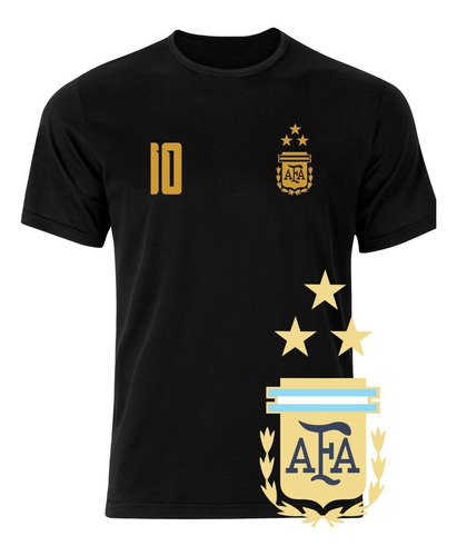 Camiseta Argentina 3 Estrellas Negra Incluye Nro Y Nombre