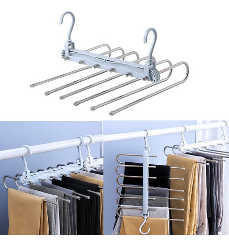 Gancho Pantalones Organizador Ropa Ahorra Espacio 6 En 1 2pcs