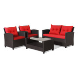 Set 4 Pzs Para Patio Con Mesa Central Rojo Gpl