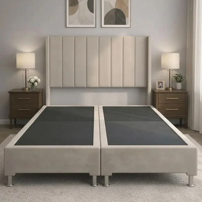 Recamara Base Cama + Cabecera King Size Modelo Nova | Moderno Diseño y Calidad Premium | Tapizada en Vinipiel Beige | Minimalista | Muy Resistente y Garantizada | MercadoLibre