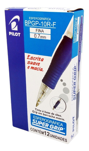 Caneta Esferográfica Azul Pilot Super Grip 0.7 12 Unidades