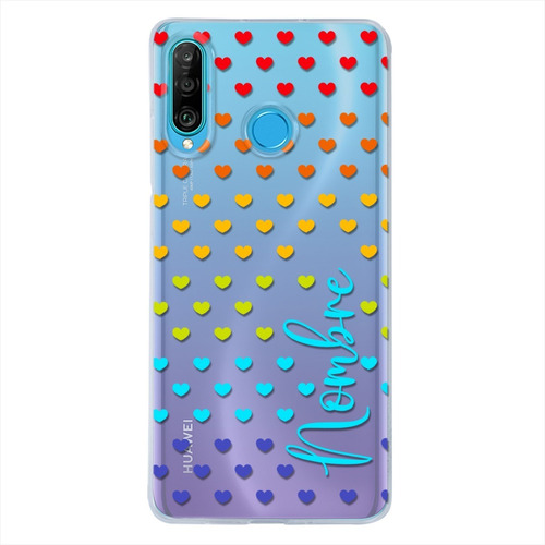 Funda Huawei Uso Rudo Corazones Personalizada Con Nombre