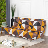 Capa Para Futon Em Malha Estampada Geometrica 2 Lugares Cor Marrom