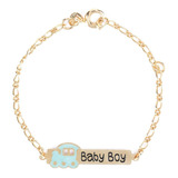 Pulseira Placa Escrita Baby Boy Desenho Trem Banhado A Ouro