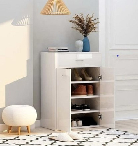 Mueble Zapatero Botinero Moderno Con Cajon 8  Pares Blanco 