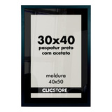 Moldura Quadro Paspatur Preto Com Acetato Retrato Foto 30x40