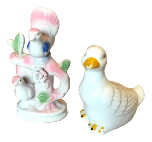 Antiguo Lote  Pato Y Pájaros Porcelana Blanca Colección 