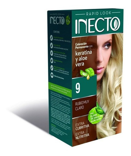 Inecto Kit Coloración Permanente Con Keratina Y Aloe Vera Tono 9 Rubio Muy Claro