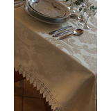 Toalha De Mesa  2mx2m. Jacquard Palha E Renda Gripir Luxo