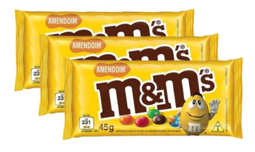 Kit 3 M&m's Confeito De Chocolate Sabor Amendoim 45g Mms