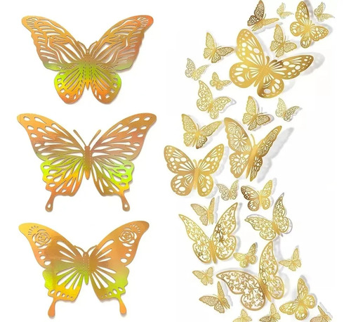 72 Mariposas 3d Huecas Metálicas Decorativas Para Pared