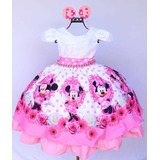 Vestido Infantil Minnie Luxo Aniversario Super Oferta Tiara