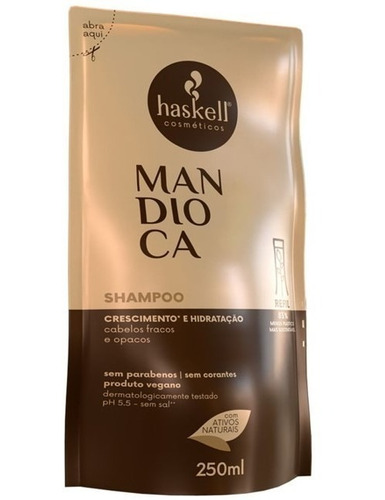 Refil Shampoo Mandioca Haskell 250ml Crescimento Hidratação