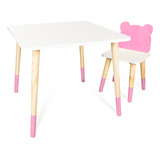 Kit Mesa E Cadeira Infantil - Urso - Rosa