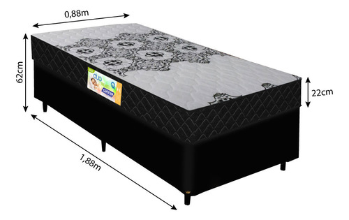 Colchão De Espuma D33 Firme Solteiro 0,88m 22cm Duo Com Box Cor Preto