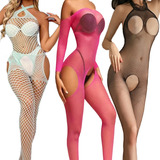 Bodystocking Malla Encaje Sexy Lencería Entrepierna Abierto