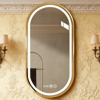50*80cm Espejo Luz Led Touch De Pared Tocador Baño Tricolor Dorado