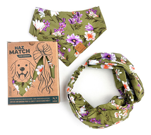 Mikhan Match Dúo Bandana Perro + Diadema Humano Floral 2xl