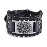 Pulsera Piel Metal Runa Vikinga Brazalete Vintage Cuero