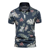 Camisa Polo Masculina Casual Com Estampa Floral