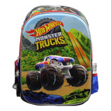 Mochila Primaria Hot Wheels Monster Trucks Rígida 3d Escolar