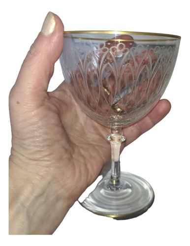 Par Taças Cristal Lapidado Vintage C/ Douração Vinho, Coquet