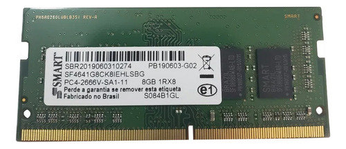 Memória Note 8gb Ddr4 2666 Smart Sodimm Sf4641g8ck8iehlsbg