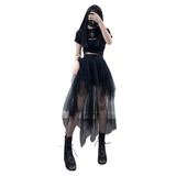 Minifalda Larga Gótica De Malla Negra Para Mujer, Dark Aesth