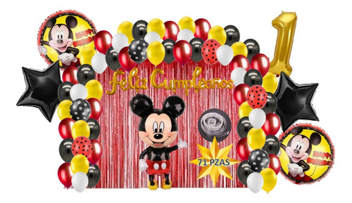 Kit De Decoracion Fiesta Cumpleaños Globo Mickey Mouse 71pz
