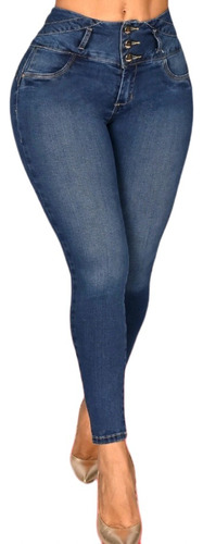 Jeans Dama Levanta Pompa Colombiano Azul Deslavado 
