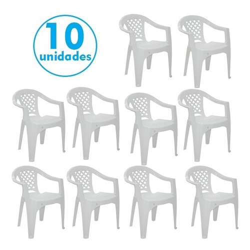 Conjunto 10 Cadeiras Plástico Com Braço Iguape Tramontina 