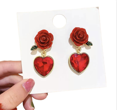 Aretes Para Dama Diseño Corazón Rojo Pasión 