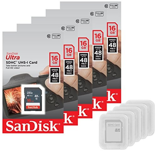 5 Paquete - Sandisk Ultra 16gb Sd Tarjeta De Memoria Flash S