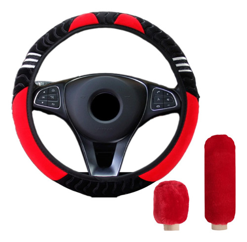 Kit Funda Cubre Volante Accesorio Auto Mujer Felpa Gato Rojo